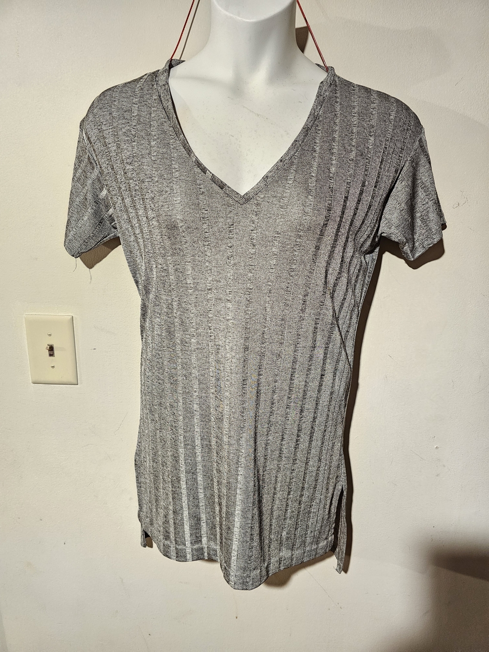 Zara Gray Ribbed V-Neck Short Dress